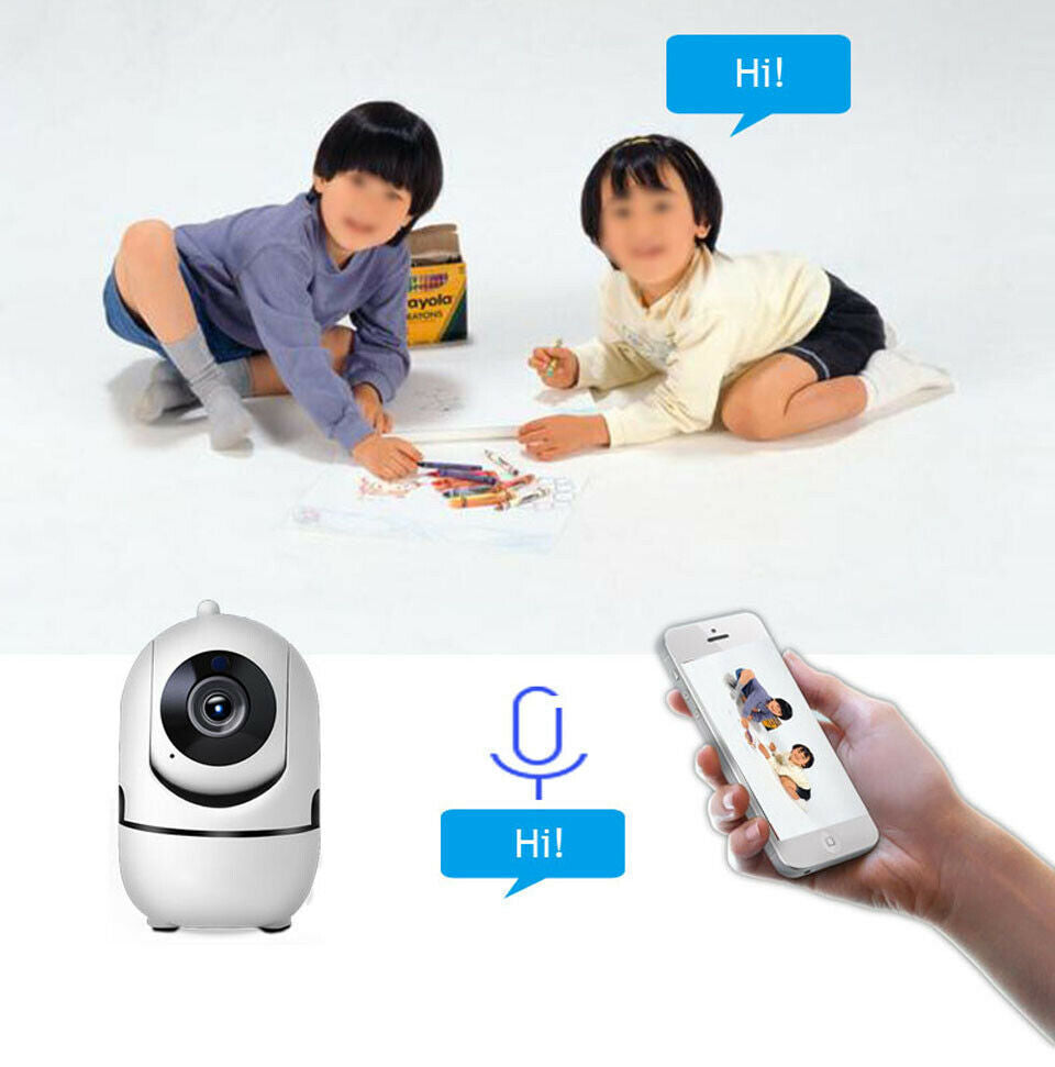 WiFi Wireless CCTV IP Camera monitoring children drawing with smartphone access and audio features.